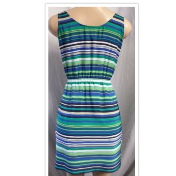 "LOFT" GREEN SHADES STRIPED CASUAL CAREER SUMMER DRESS SIZE: 2  NWOT - Picture 2 of 2
